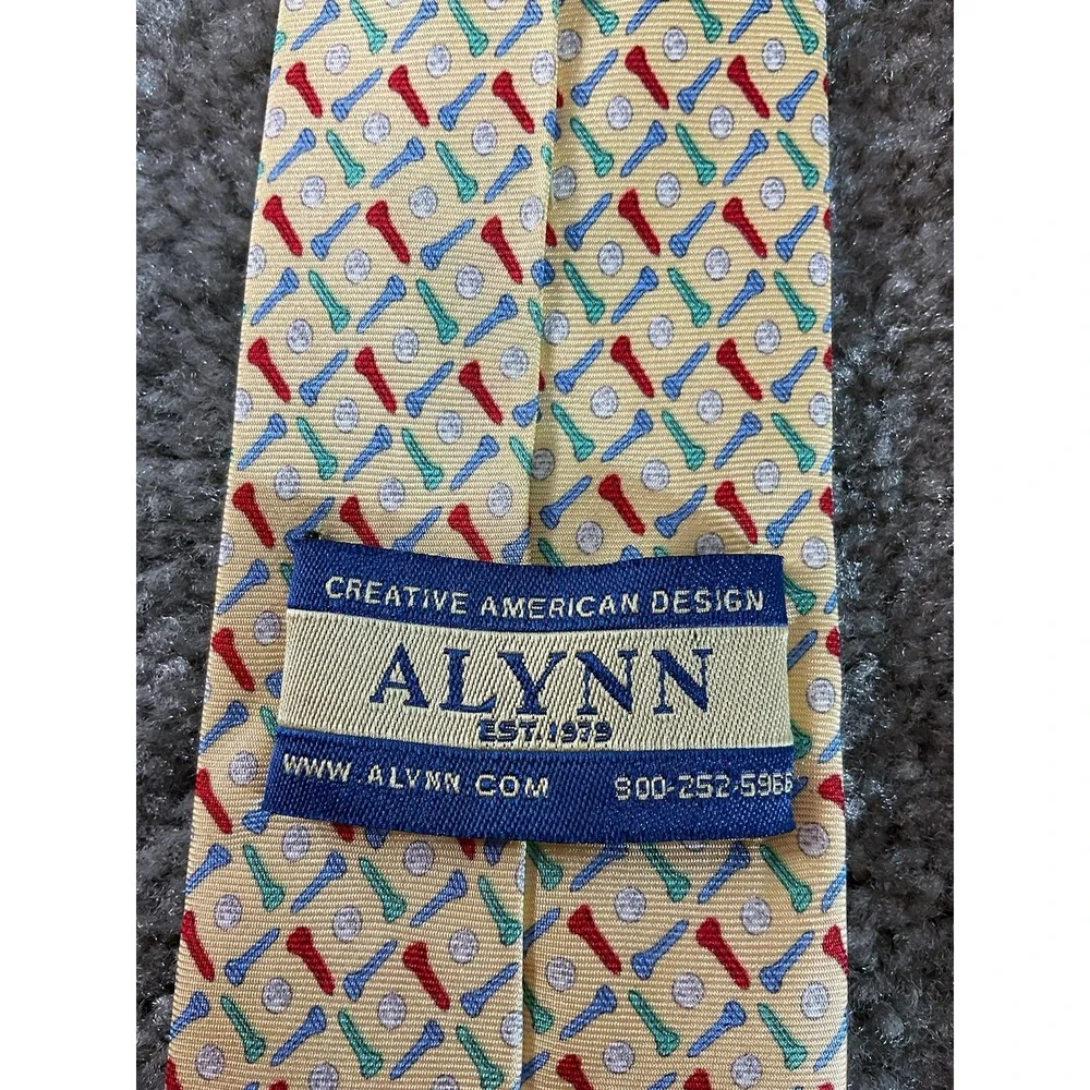 Alynn Golf Tees & Balls Necktie Mens‎ One Size Yellow Excellent Silk Novelty Tie